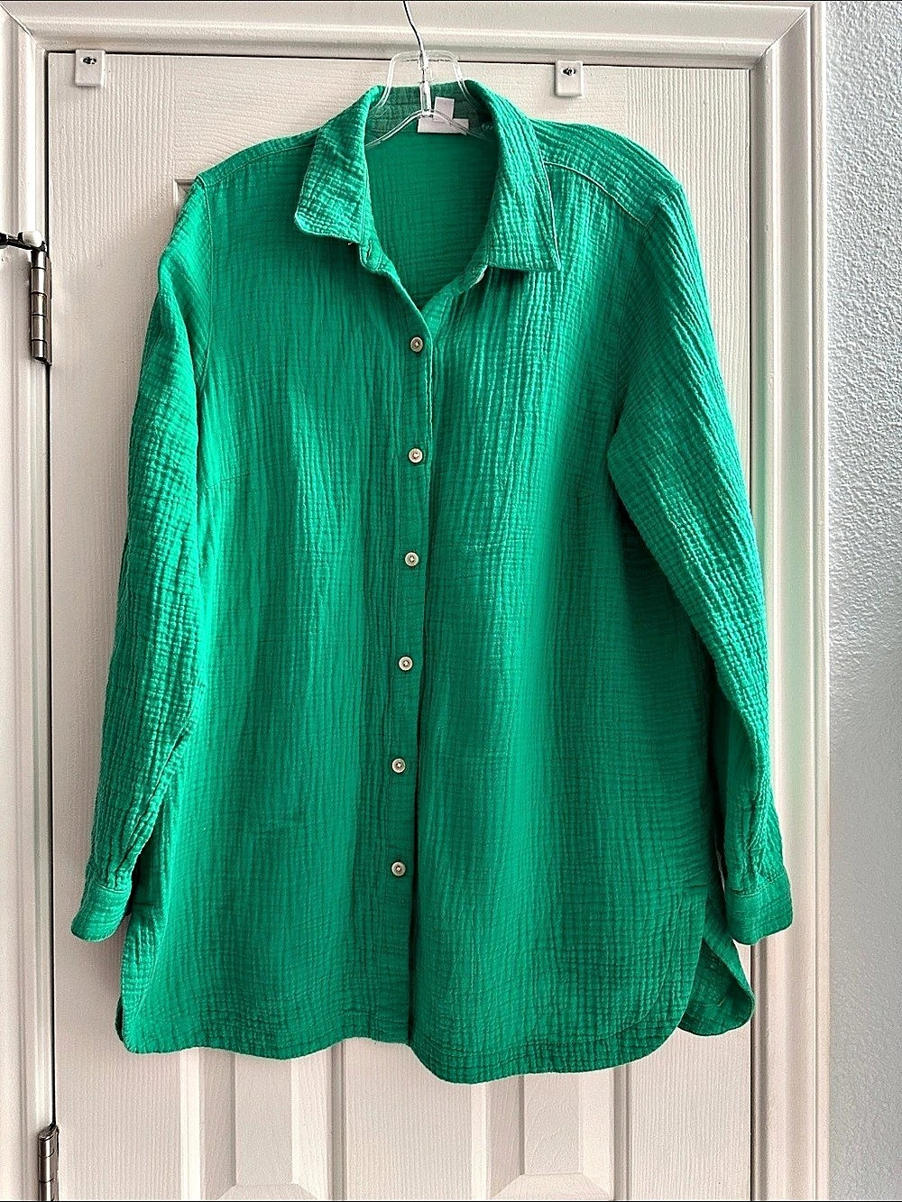 j. jill Cotton-Gauze Button-Front Tunic Green Women’s M Lightweight Casual